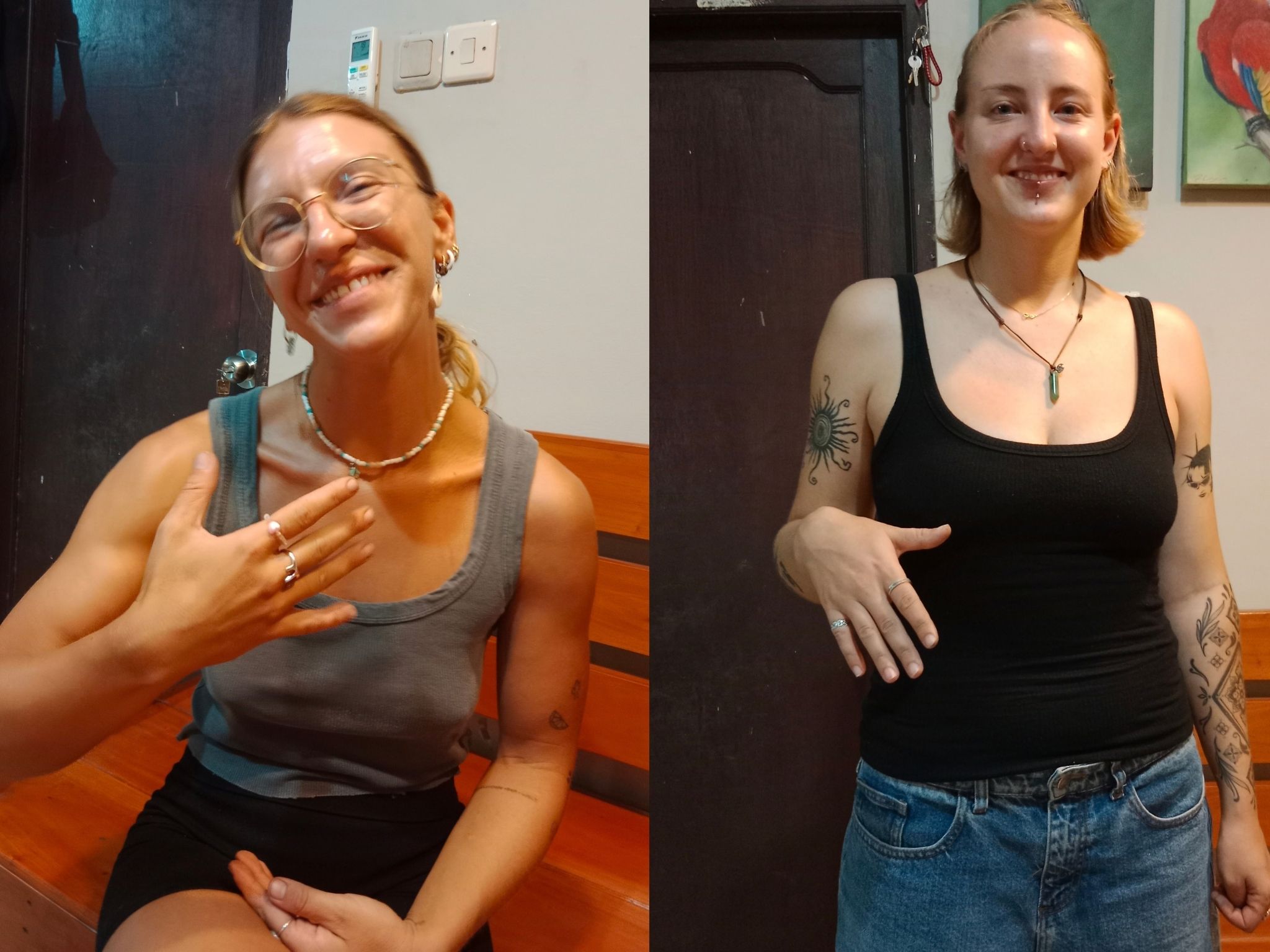 Workshop guest showing handmade silver jewelry